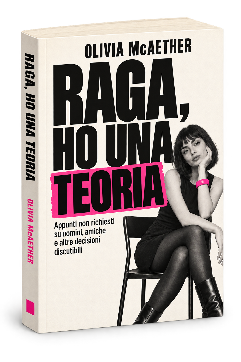 Mockup del libro Raga, ho una teoria di Olivia McAether con la copertina definitiva